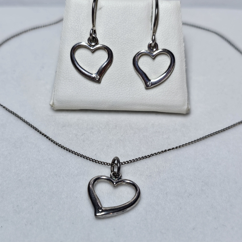 Michael Hill Sterling Silver Open Heart Necklace and Earring Set